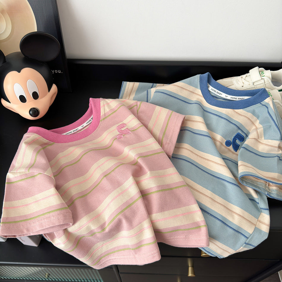 Kids Embroidered Cotton Short Sleeve T-Shirt Korean Style Casual Top