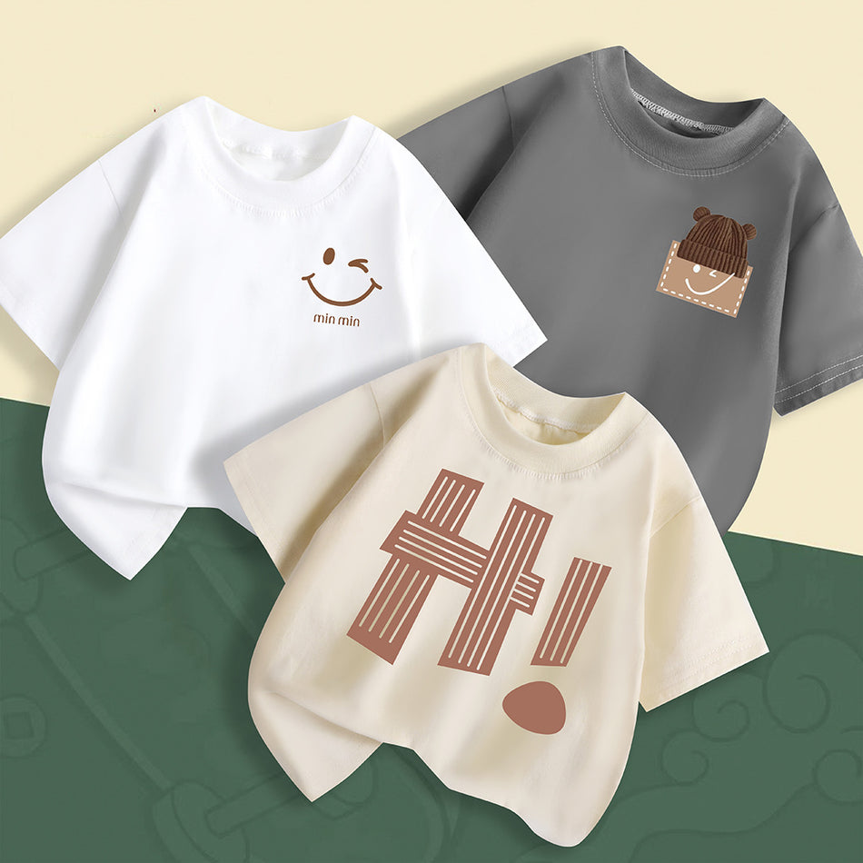 Kids Cotton Hooded Short Sleeve T-Shirt Casual Loose Summer Top