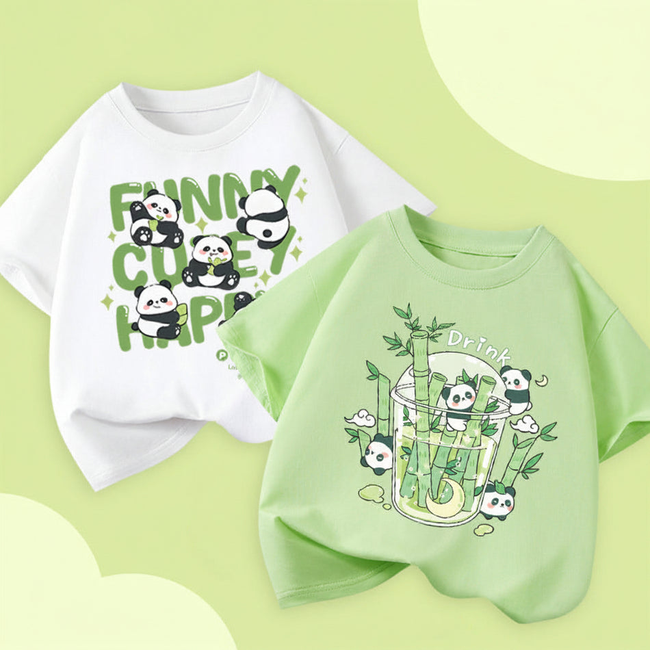 Kids Cotton Panda Print Short Sleeve Summer Casual T-Shirt