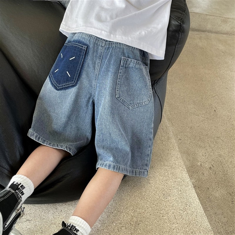 Elite Boys' New Stylish Washed Denim Summer Mid-Length Shorts