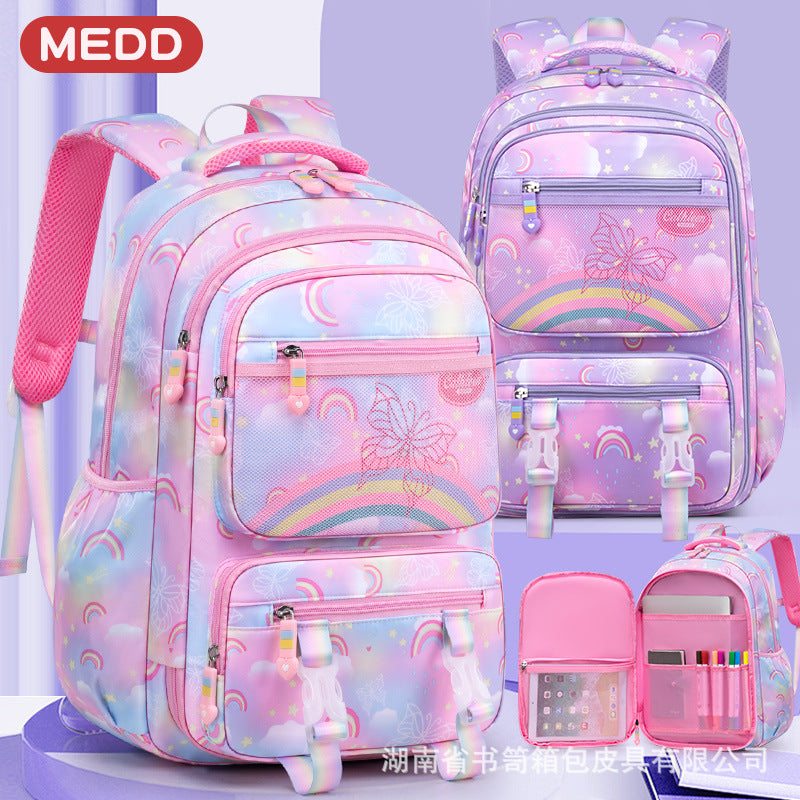Butterfly Cartoon Lightweight School Backpack for Girls Grades 1–6