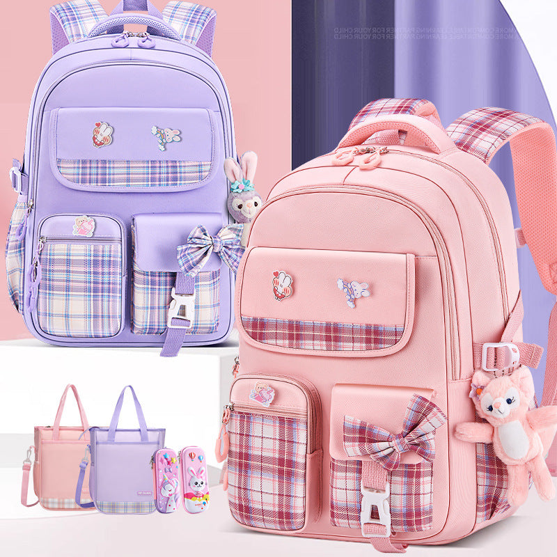 Kids Spine Support Backpack Large Capacity School Bag for Girls