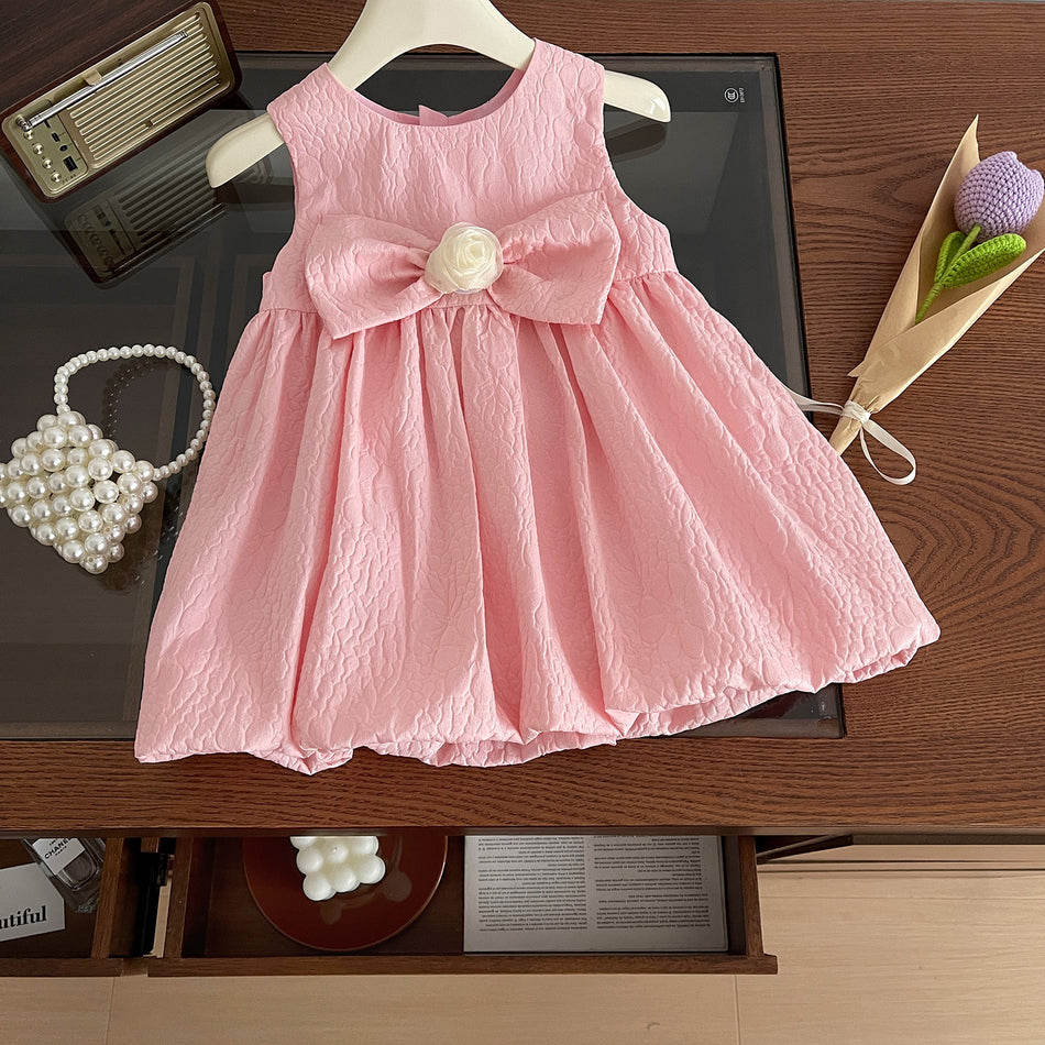 Girls Big Bow Cotton Princess Dress Sleeveless Summer Outfit