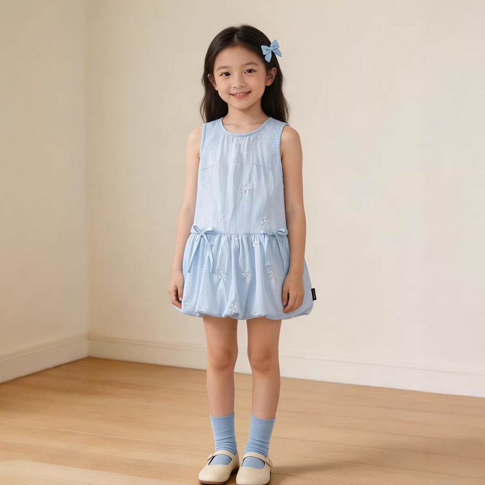 Girls Cotton A-Line Princess Dress with Cartoon Detail