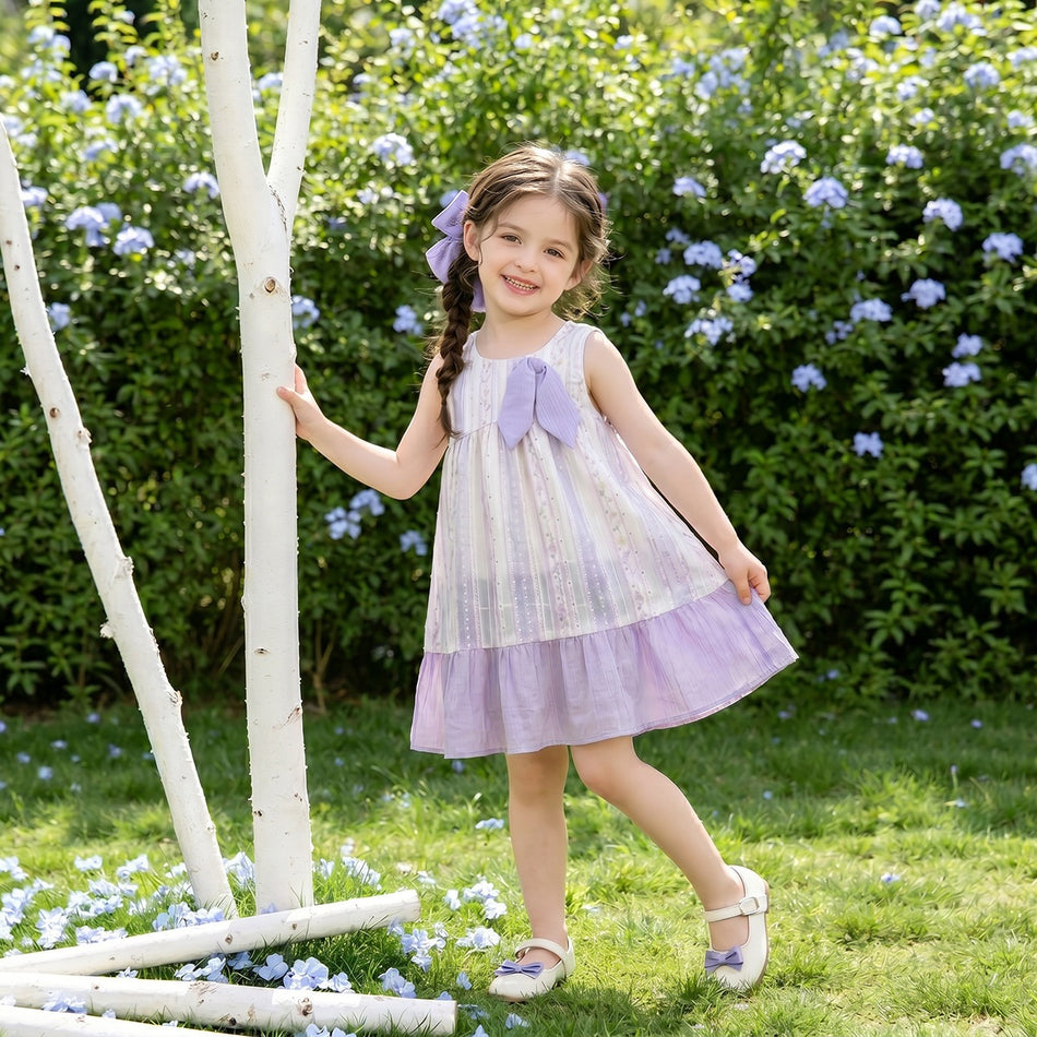 Girls Forest Style Striped Bow Tank Summer Dress