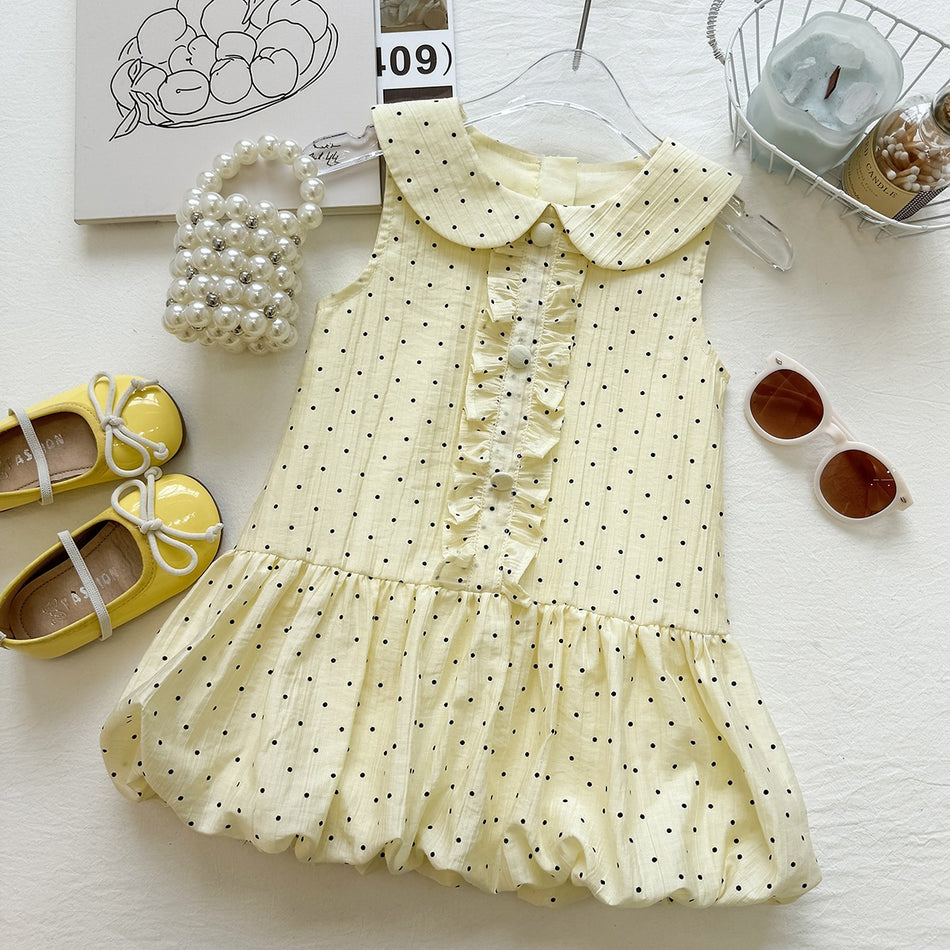 Girls Polka Dot Sleeveless Cotton Doll Collar Summer Dress