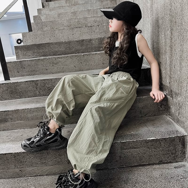 Girls Ice Silk Cargo Pants Summer Quick Dry Mosquito Proof Wear