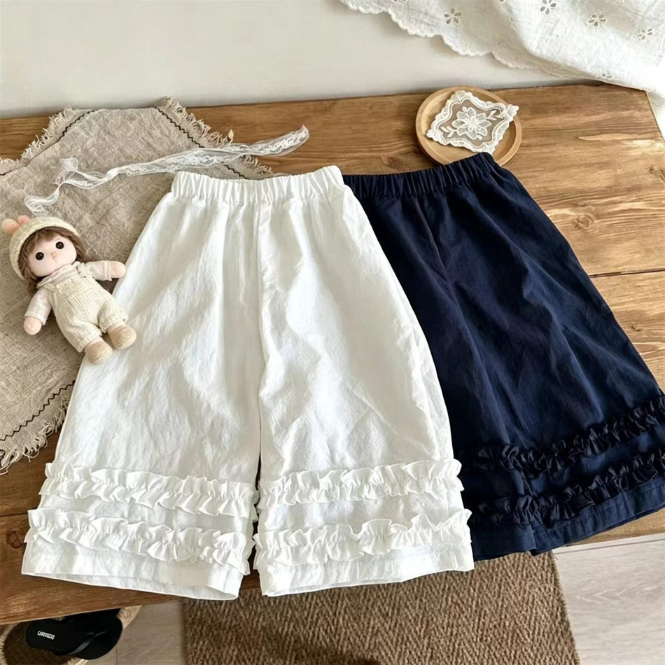 Girls Lace Wide Leg Pants Summer Loose Breathable Casual Wear