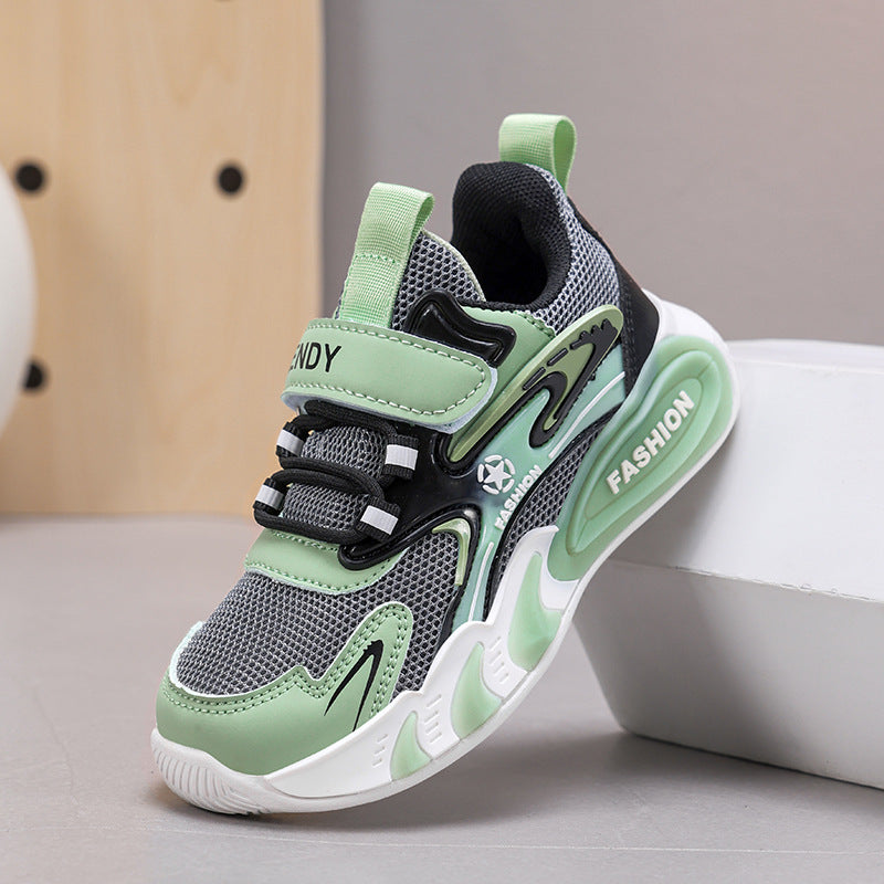 Boys Mesh Leather Outdoor Sports Shoes Non Slip Low Top Wear
