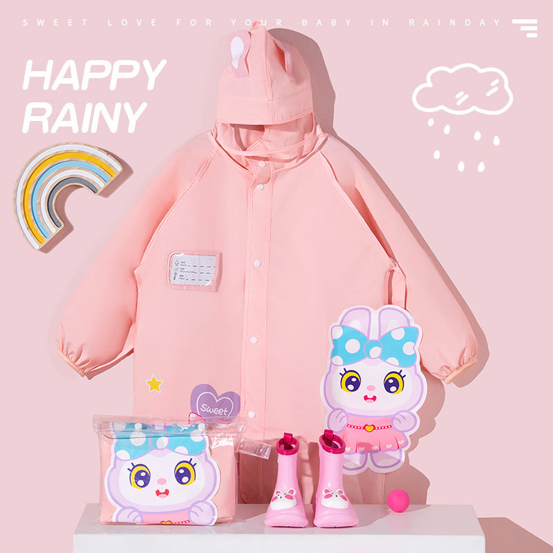 Kids Cartoon Polyester Raincoat Waterproof Hooded School Poncho