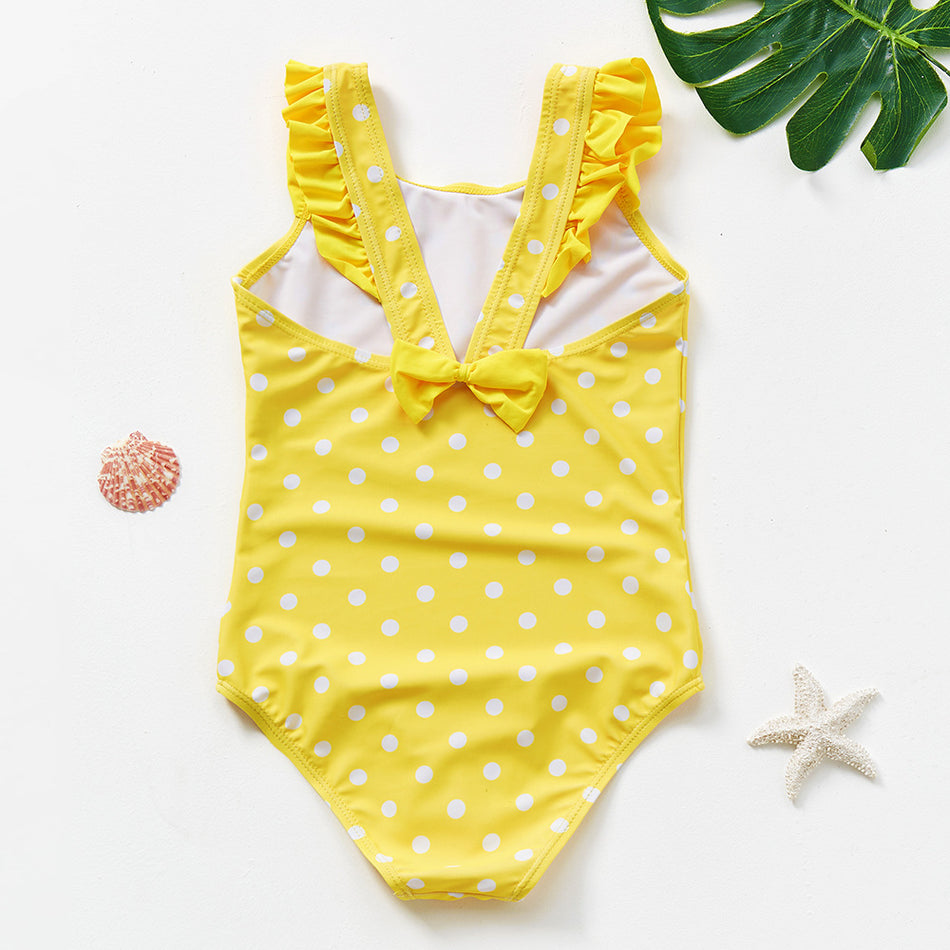 Girls Polka Dot Ruffle One Piece Swimsuit with Bow