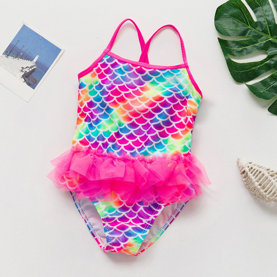 Girls Mermaid One Piece Swimsuit European Style Kids Swimwear