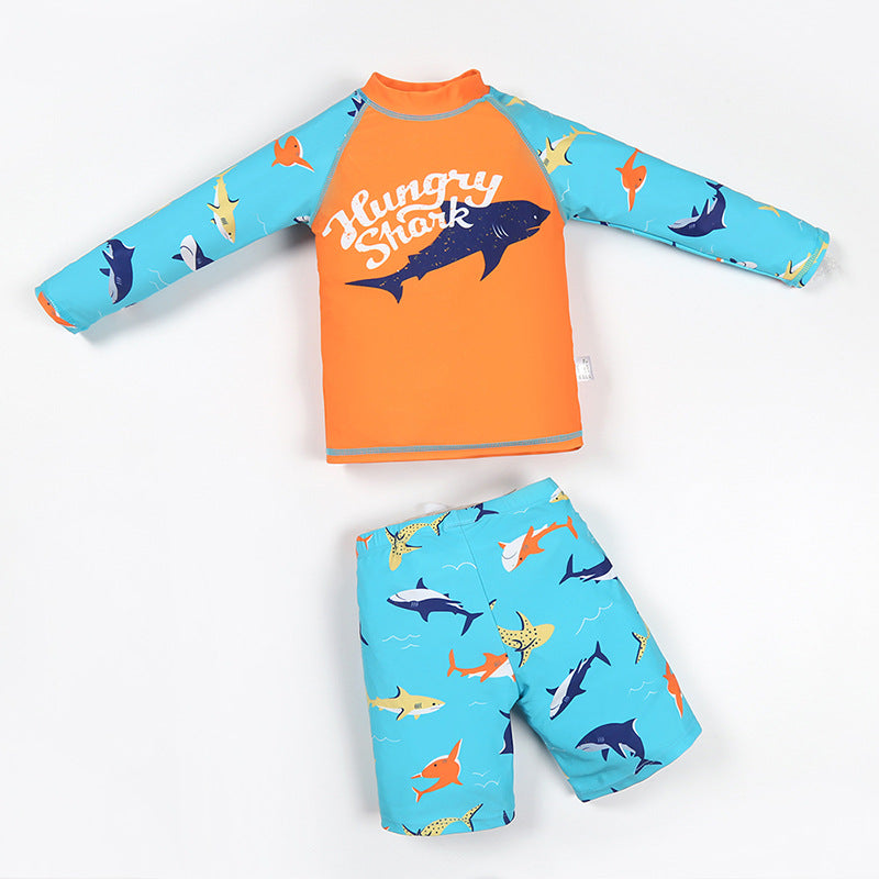 Boys Shark Long Sleeve Three Piece Swimwear Set UV Protection
