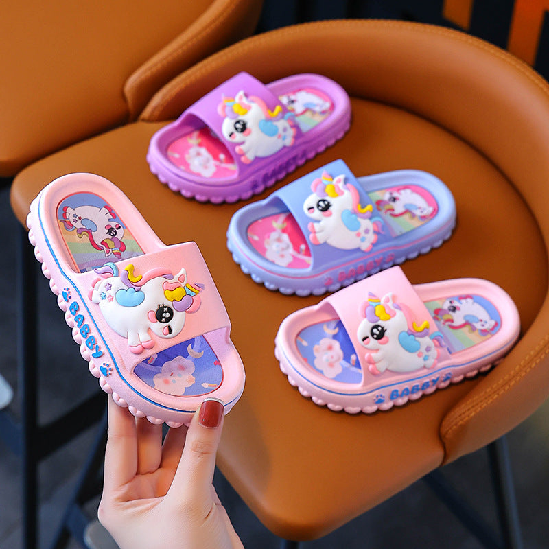 Kids Unicorn PVC Cartoon Slippers Soft Non-Slip Summer Slides