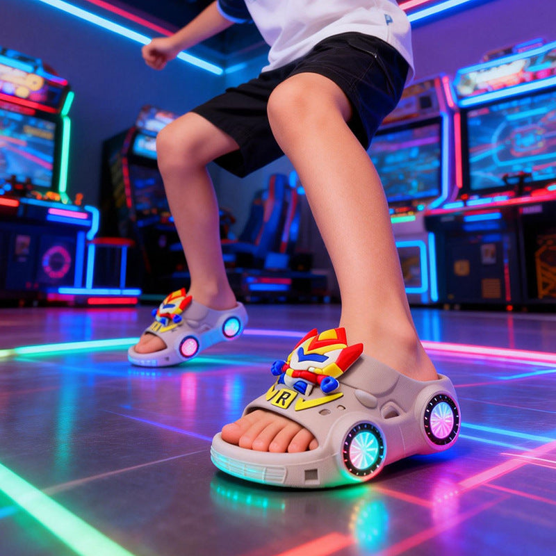 Kids Light-Up Cartoon Slide Slippers Non-Slip Soft PVC