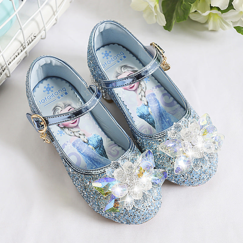 Kid's Princess Crystal High Heel Shoes Sequin Party Sandals