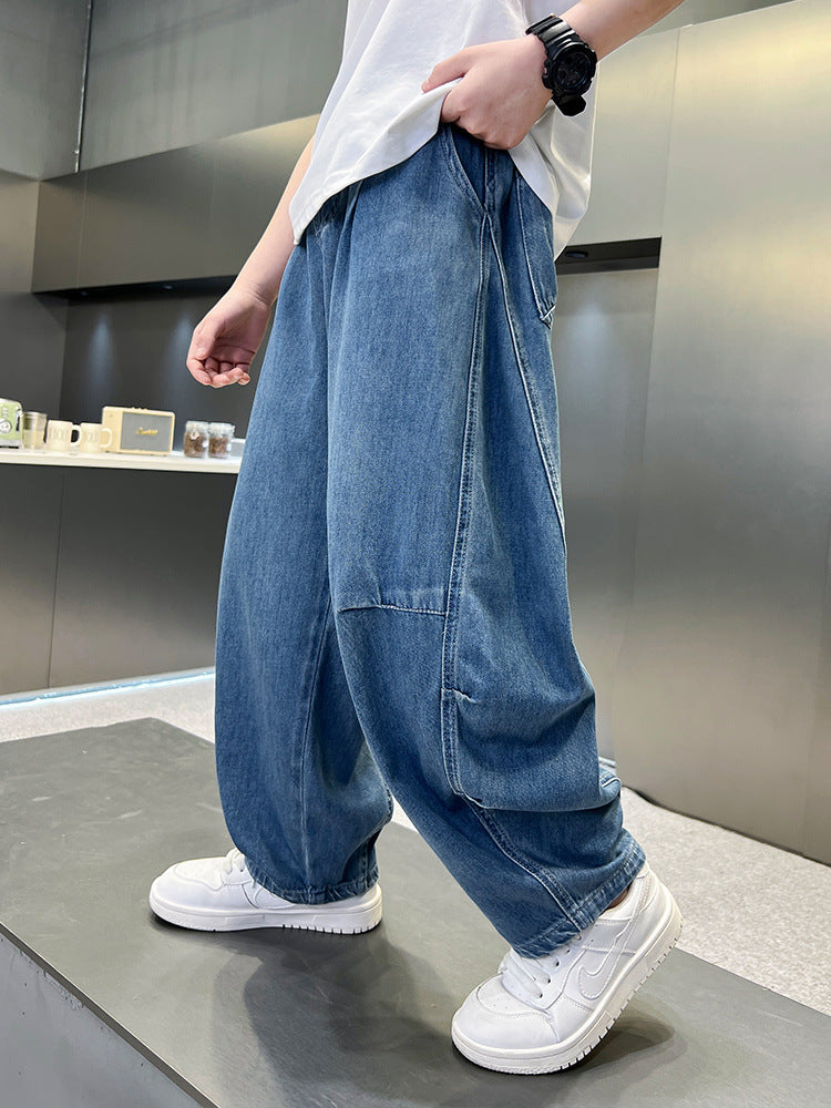 Boys Lightweight Denim Summer Casual Long Trousers