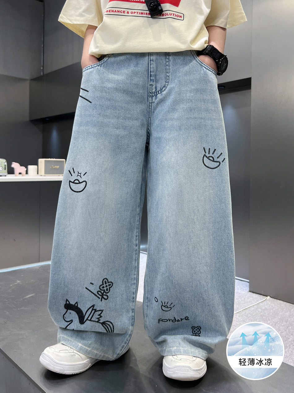Boys Straight Leg Lightweight Denim Summer Casual Pants