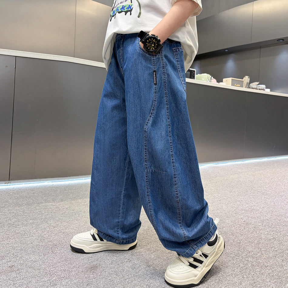 Boys Loose Straight Leg Denim Summer Casual Trousers
