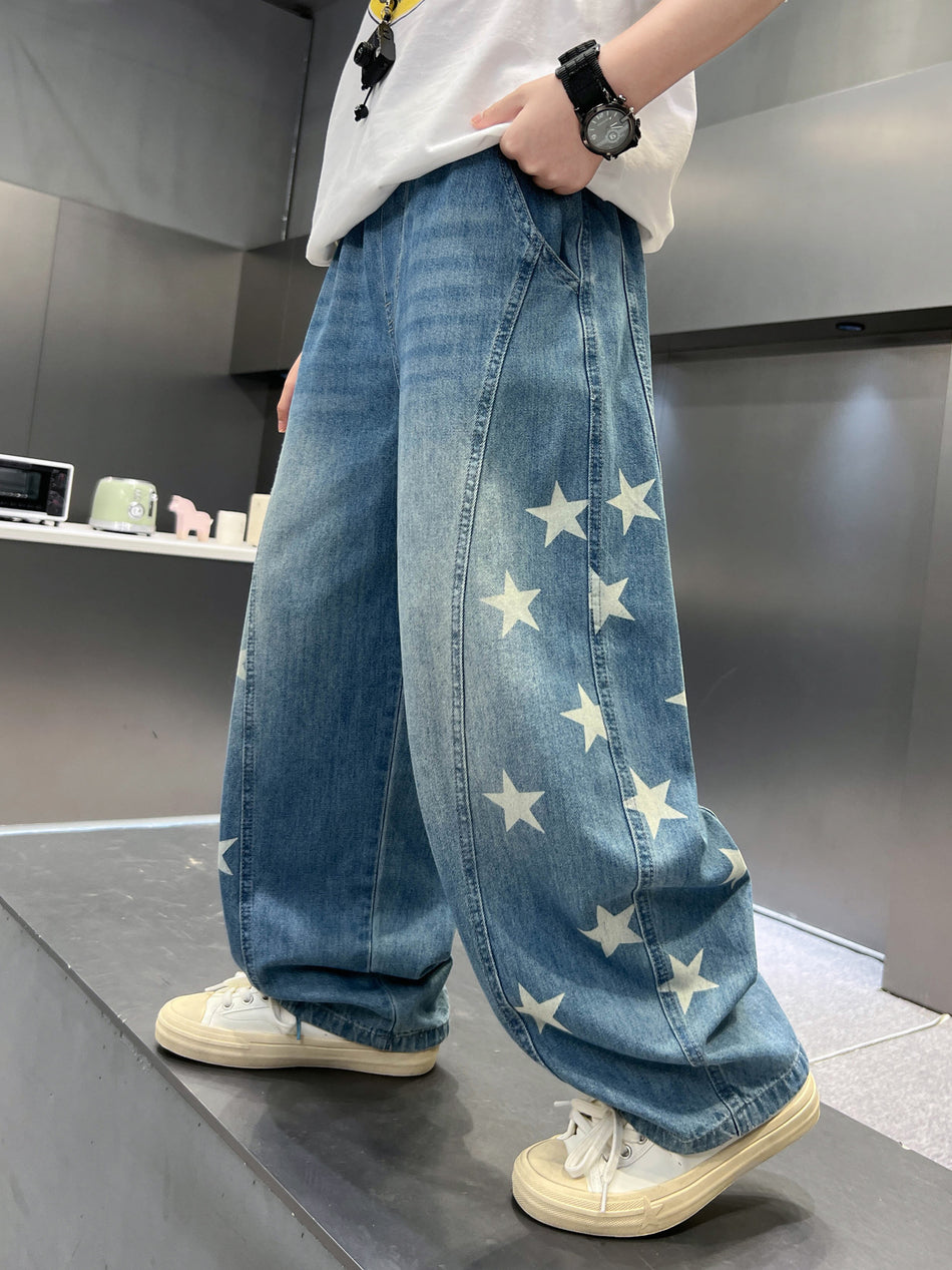 Boys Summer Ice Silk Denim Pants Korean Style Lightweight