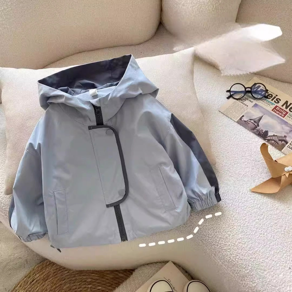Boys Hooded Autumn Windbreaker Jacket with Cartoon Design