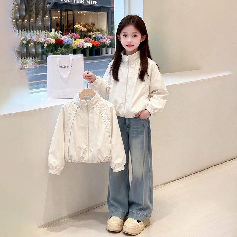 Girls Casual Stand Collar Spring Windbreaker Jacket