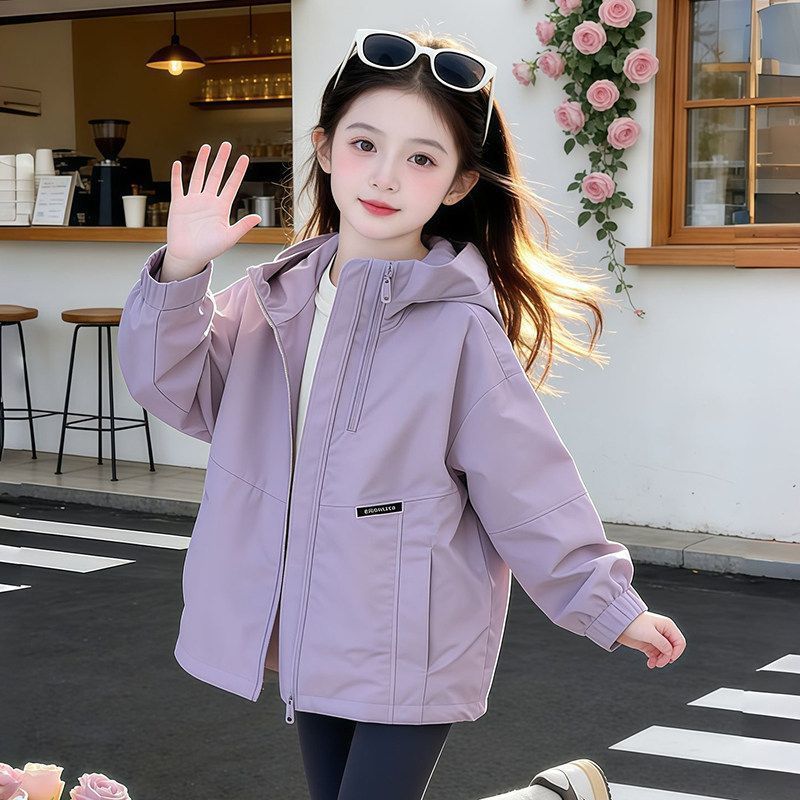 Girls Hooded Casual Windbreaker Jacket for Spring and Autumn