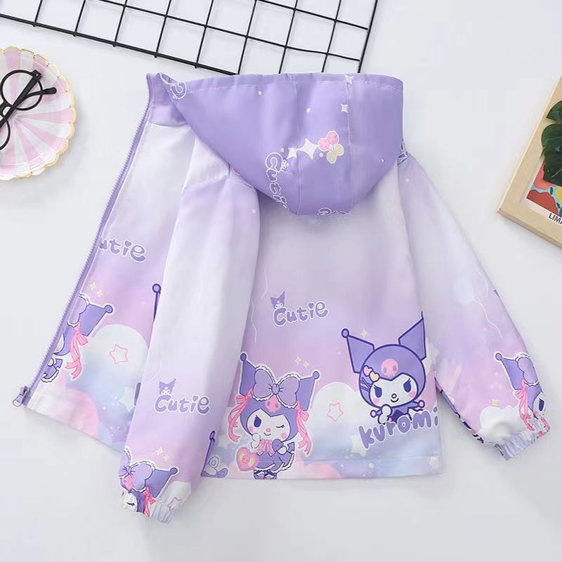 Girls Gradient Hooded Cartoon Jacket Casual Autumn Outerwear