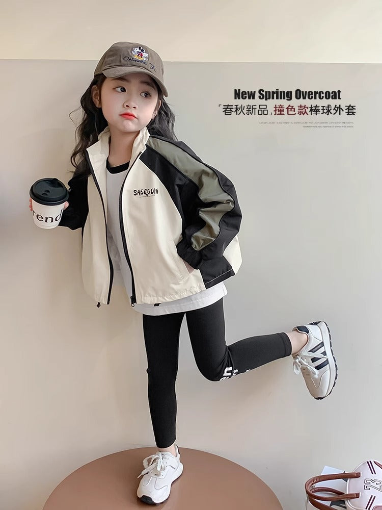Girls Casual Hooded Spliced Jacket Autumn Short Coat