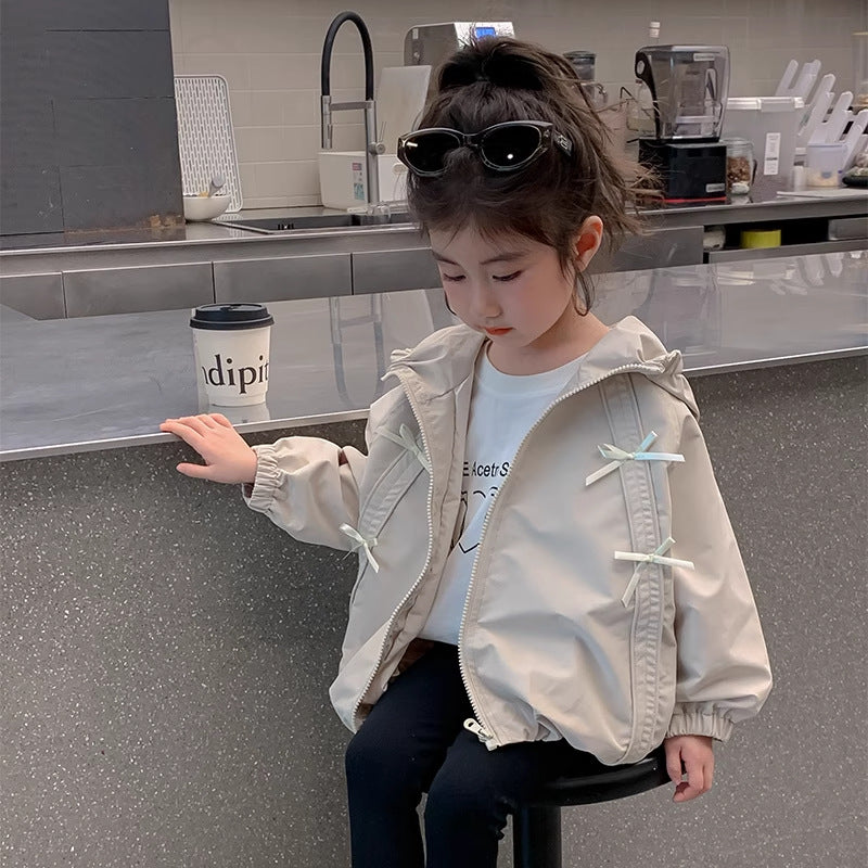 Girls Bow Detail Casual Autumn Jacket Lightweight Outerwear