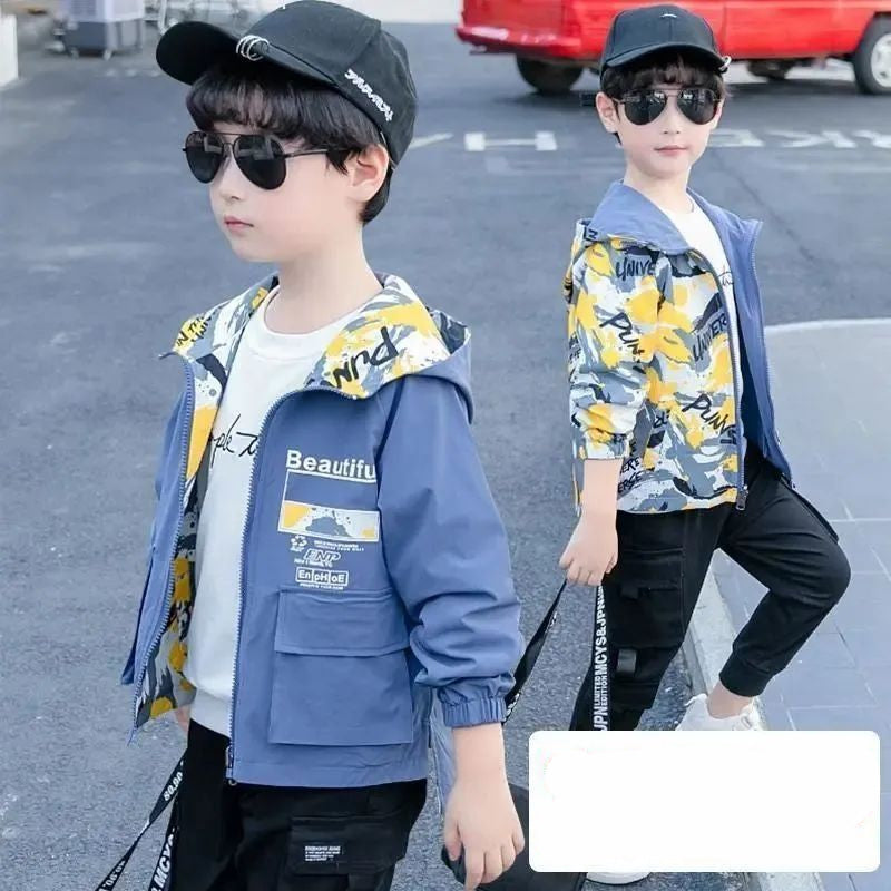 Boys Reversible Lightweight Spring Jacket Korean Style Outerwear