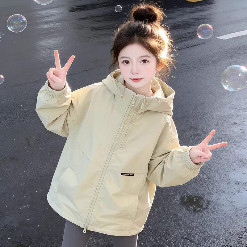 Girls Hooded Spring Windbreaker Jacket Casual Sports Outerwear