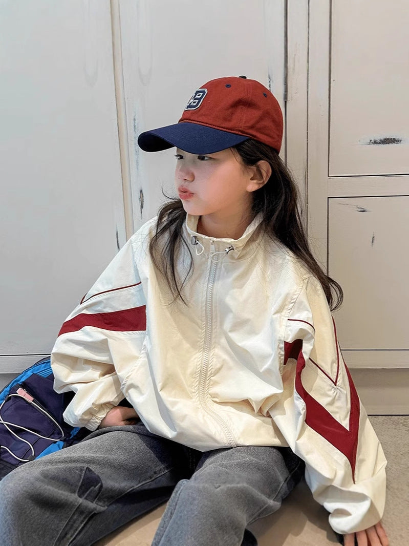 Girls Stand Collar Loose Spring Jacket Casual Cardigan Coat