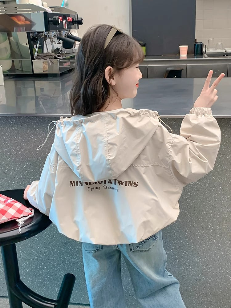 Girls Hooded Cartoon Windbreaker Jacket Casual Spring Autumn Coat
