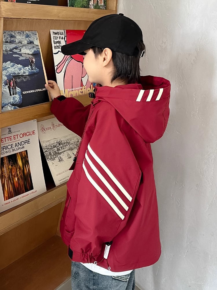 Boys Hooded Casual Spring Jacket Red Trendy Kids Outerwear