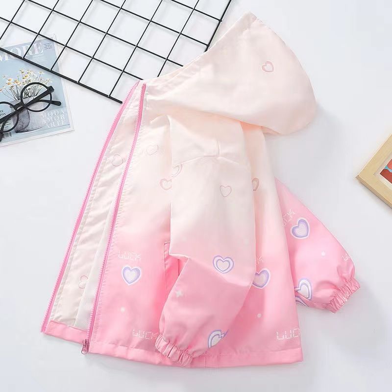 Kids Gradient Love Print Windbreaker Jacket Casual Outerwear