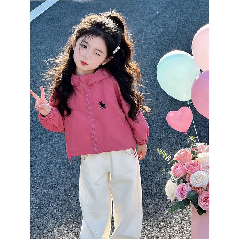 Girls Embroidered Rabbit UV Protection Autumn Jacket Korean Style