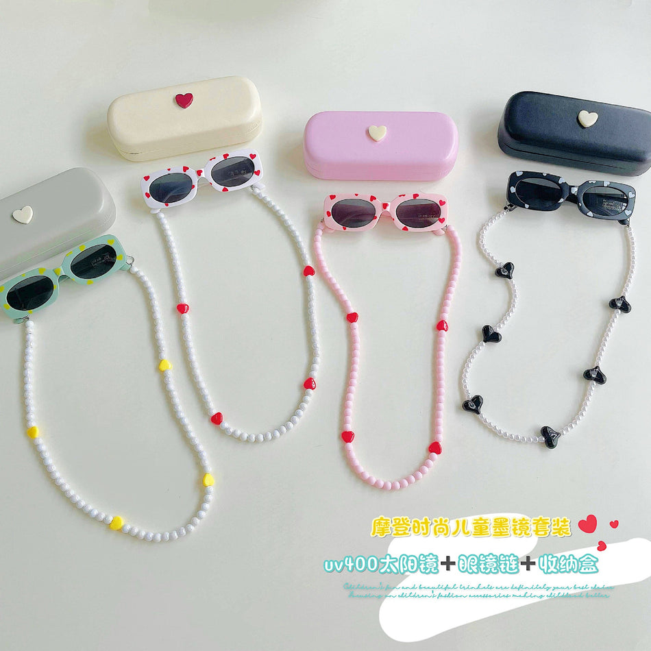 Kids Cat-Eye UV400 Sunglasses Love Box Chain Set