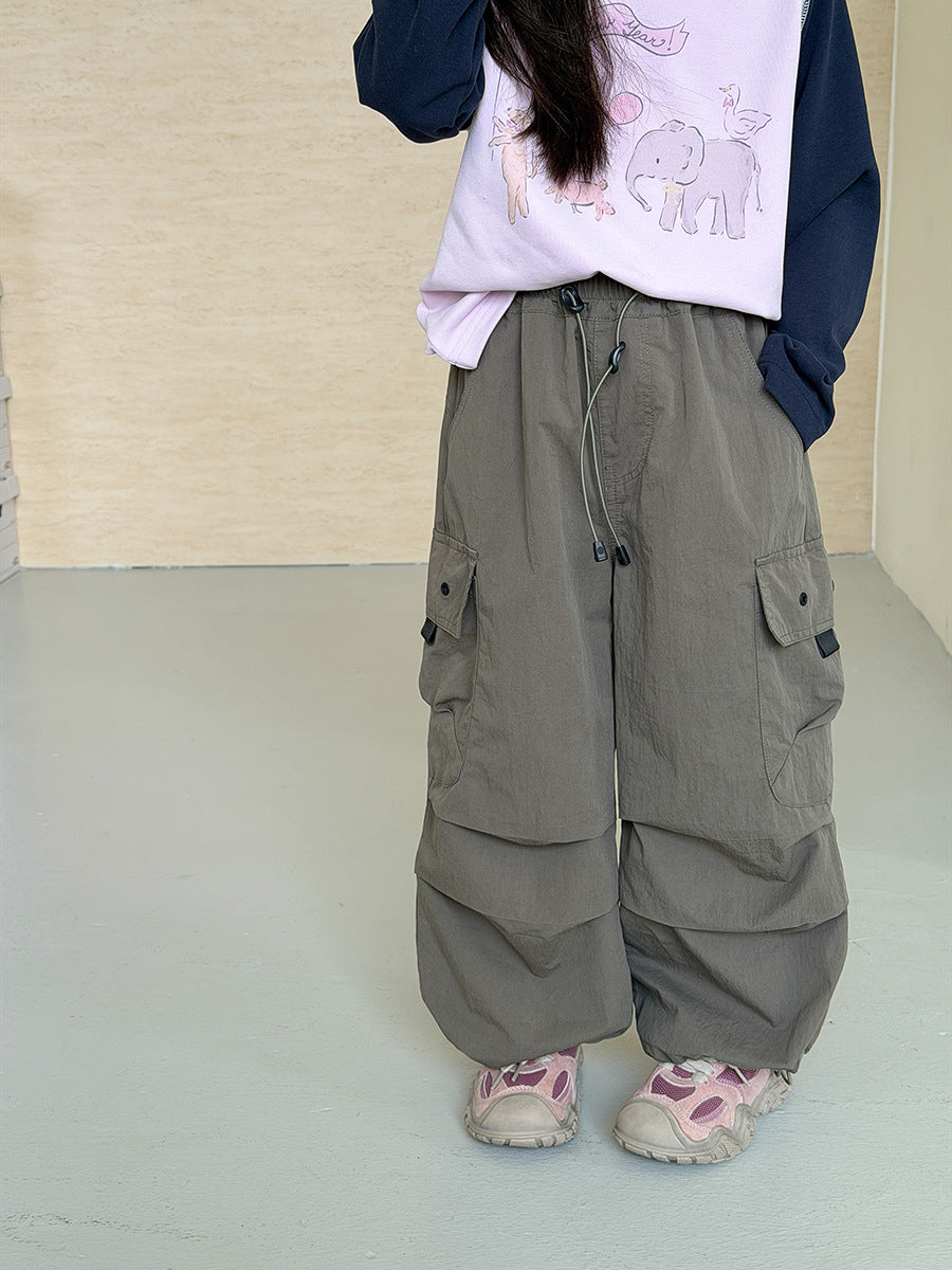 Kids Cotton Blend Cargo Pants Loose Fit Casual Trousers