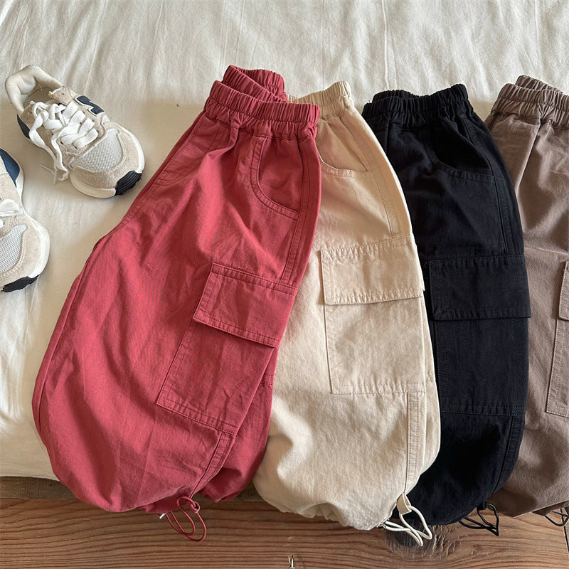 Kids Cotton Jogger Cargo Pants Loose Fit Casual Trousers