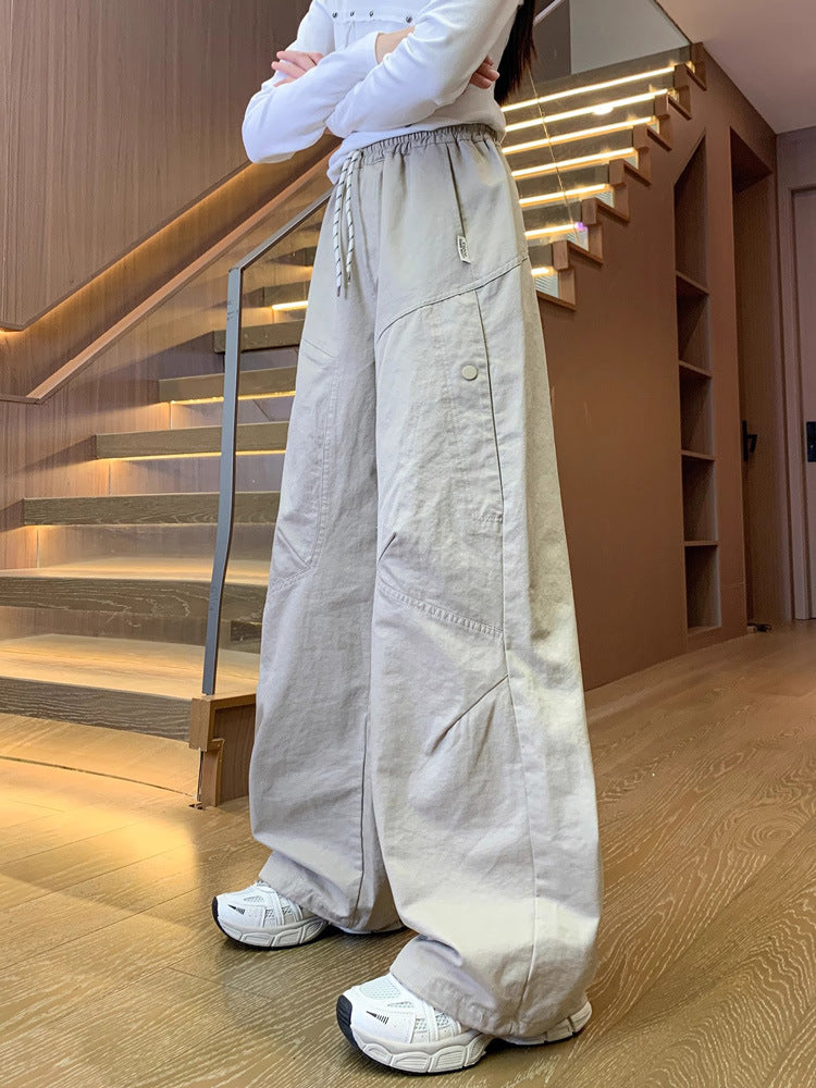 Girls Wide Leg Cargo Pants High Waist Casual Trousers