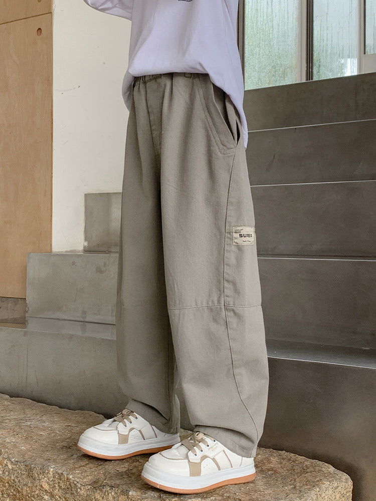 Boys Cotton Cargo Pants Loose Fit Casual Sports Trousers