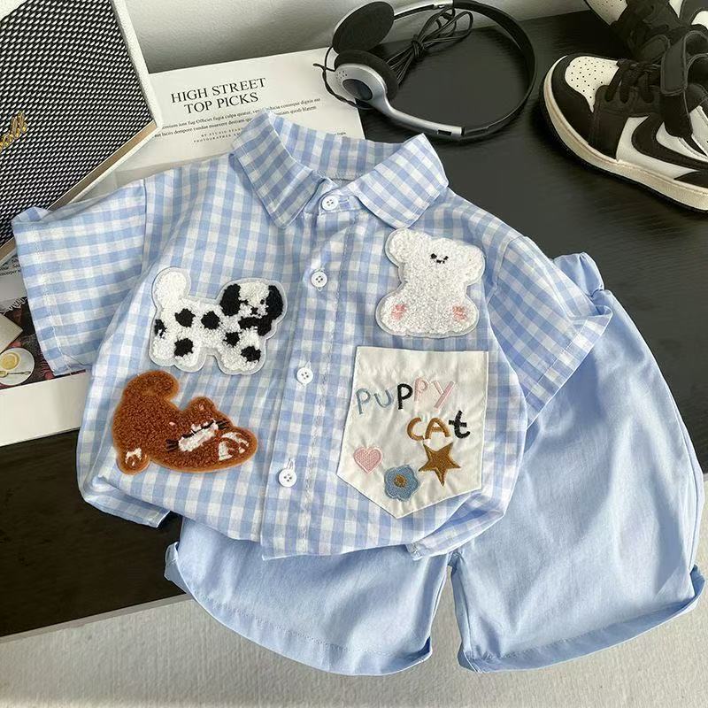 Kids Plaid Shirt and Shorts Summer Two-Piece Set