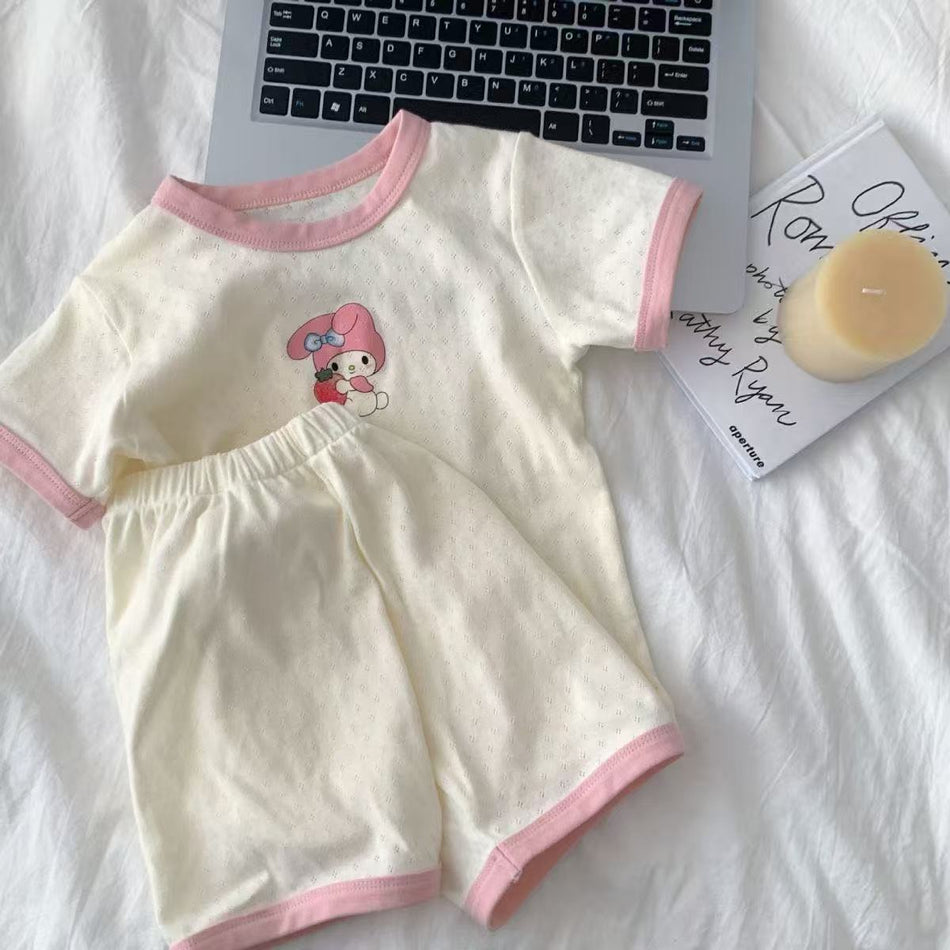 Kids Cotton Cartoon Pajama Set Short Sleeve and Shorts