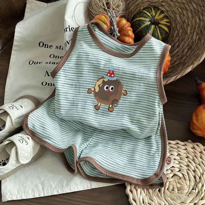 Kids Striped Vest and Shorts Summer Two-Piece Set