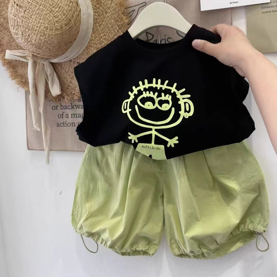 Kids Cartoon Sleeveless Top and Pants Summer Set