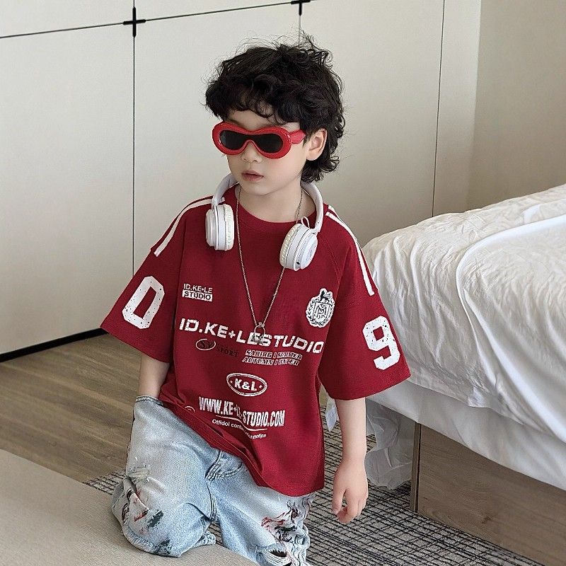 Kids Cotton Red Short Sleeve T-Shirt Street Style Top
