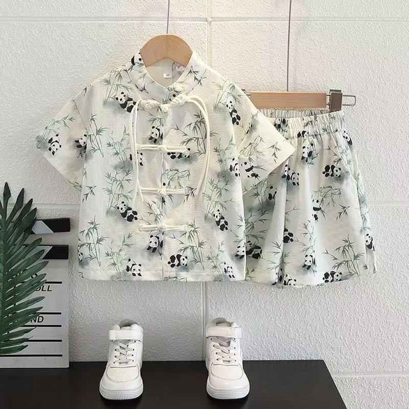 Kids Chinese Tang Style Short Sleeve Summer Outfit Set