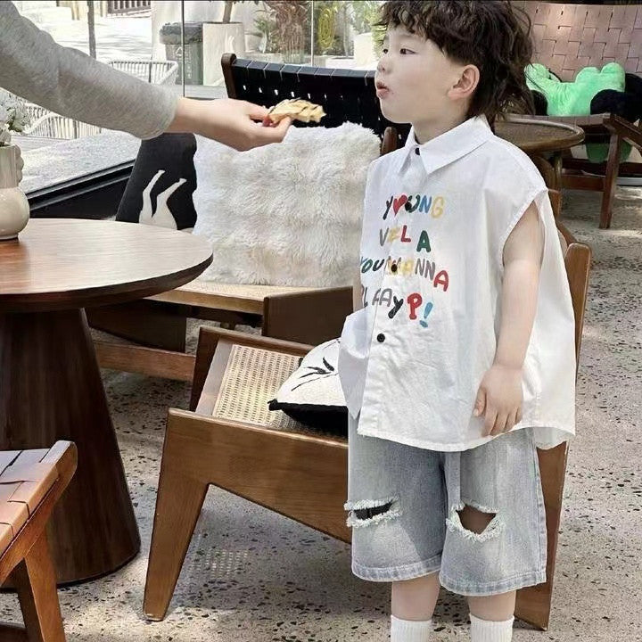 Kids Summer Shirt and Denim Shorts Two-Piece Set