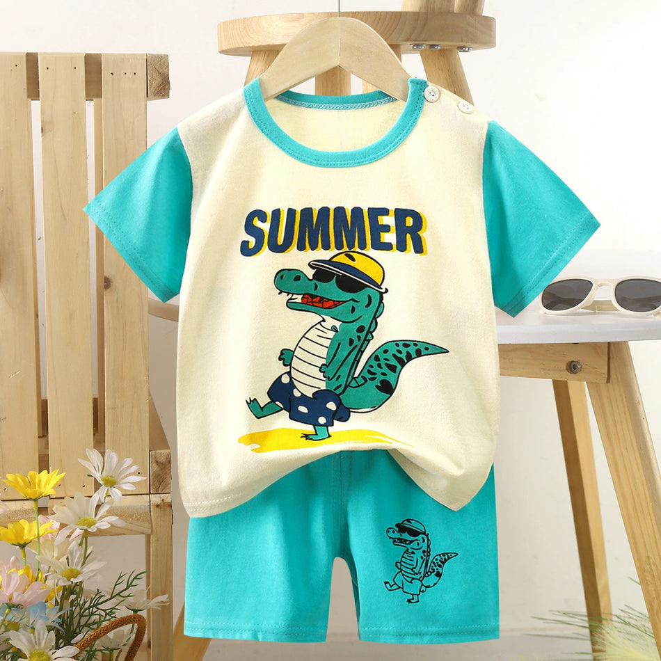 Kids Cotton Short Sleeve T-Shirt and Shorts Set Summer